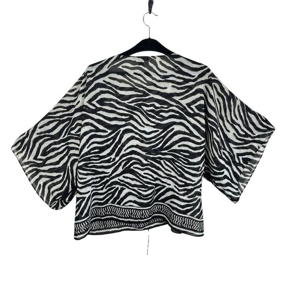 Chaps Zebra Print Sheer Kimono Sleeve Lightweight Chiffon Blouse Size XL - Picture 2 of 5